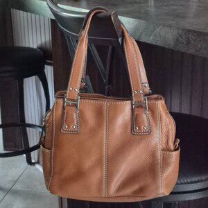 EUC Fossil | Pebbled Leather 3 Compartment Handbag, Caramel, Very good condition